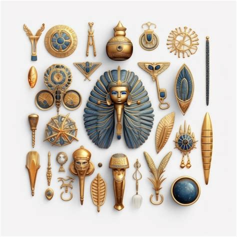 Premium AI Image | A collection of gold and blue objects including a ...
