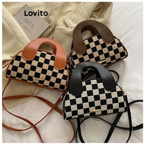 Lovito Women Casual Checkerboard Basic Colorblock Small Shoulder Bag