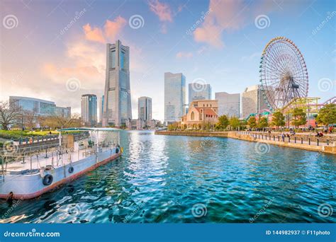 Yokohama City Skyline at Sunset Stock Image - Image of cityscape ...