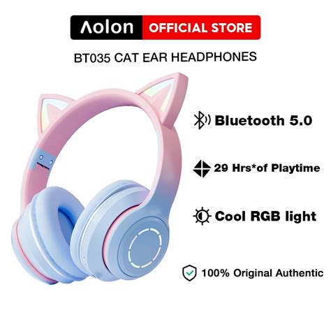 Aolon Bt035 Cute Cat Ear Bluetooth Wireless Headphone Colourful Led