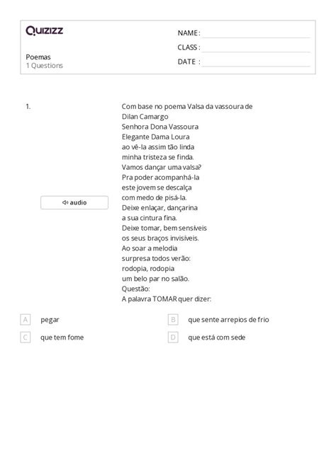 Poemas Hojas De Trabajo Para Grado En Quizizz Gratis E Imprimible