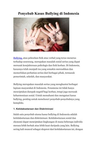 Penyebab Kasus Bullying Di Indonesia Pdf