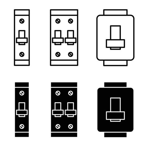 Circuit Breaker Mcb Panel Box Vector Icon Set In Black Filled And