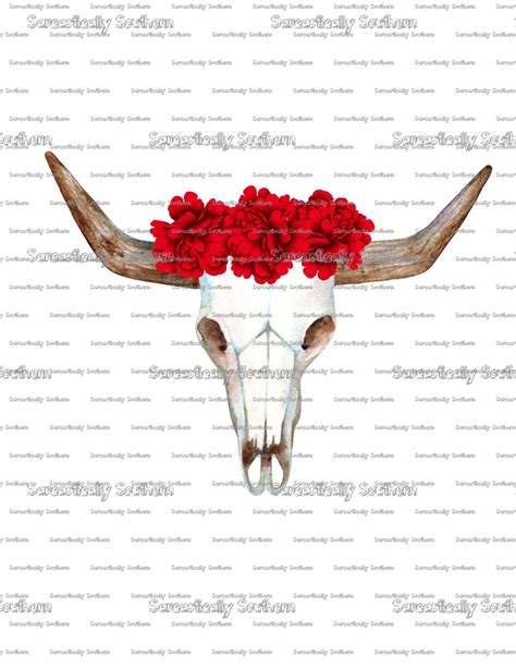 Art Work Cow Skull red Roses Digital Download. Great for a - Etsy