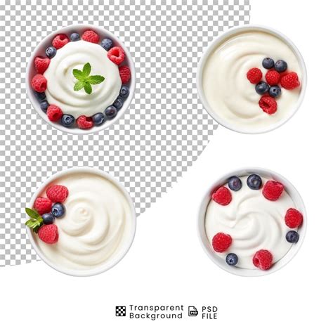 Conjunto de iogurte em tigela em fundo transparente png | PSD Premium