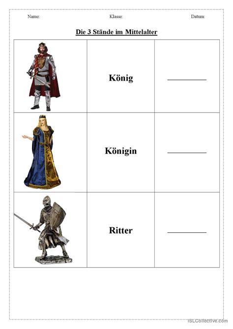 3 Stände im Mittelalter Deutsch DAF Arbeitsblätter pdf doc