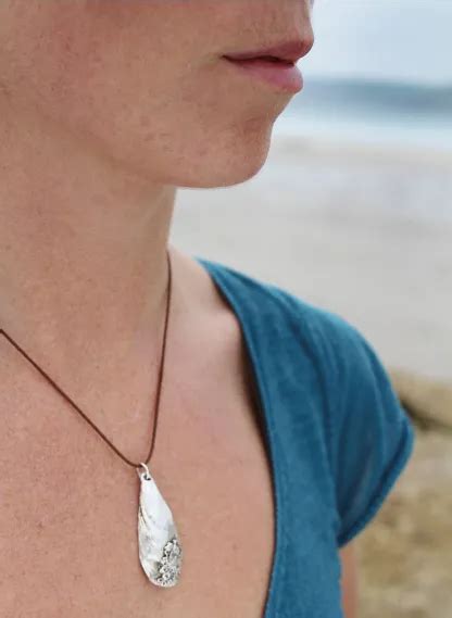 St Ives Mussel Shell With Barnacles Necklace Natural Silver Cornish