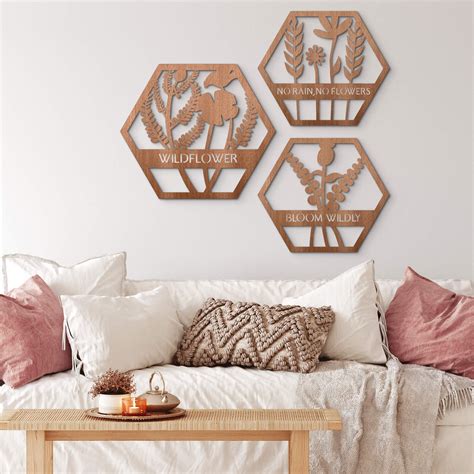 Holzdeko Mahagoni Blumen Im Hexagon Wildflower Wall Art De