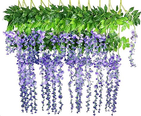 12 Pack Artificial Fake Hanging Wisteria Vine Ratta Silk Flowers