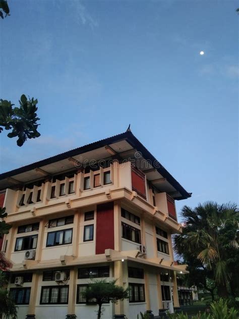 In the Evening at Udayana University with Moon Decorations Stock Photo ...