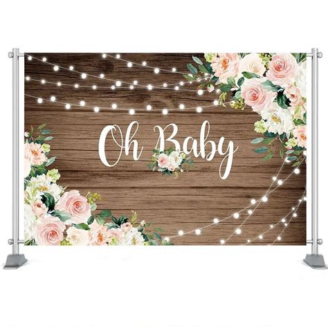 Rustic Wood Baby Shower Backdrop Oh Baby Floral Wood Photo Backdrops