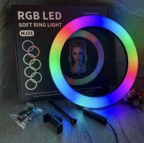 Кільцева LED лампа 33 см MJ33 з тримачем для телефону на 16 RGB режимів ...