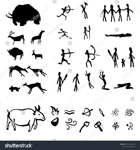 Vector Set Black Cave Drawings Illustrations Stock Vector (Royalty Free ...