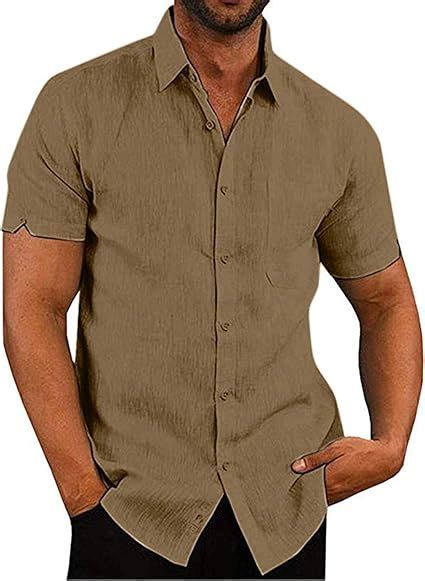 Mens Short Sleeve Button Down Shirts Cuban Camp Linen Loose Fit Beach