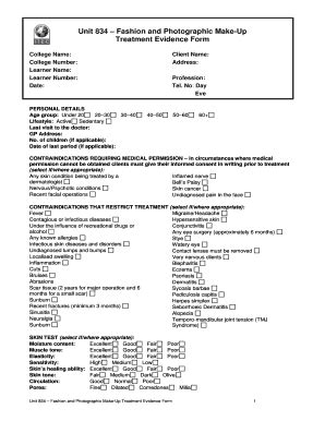 Fillable Online Itecworld Co Treatment Evidence Form Itec Itecworld