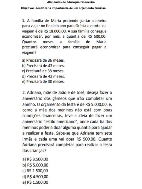 Atividades De Educação Financeira 6 Ano Doc - Atividades de Educação Financeira Do 6º Ano | PDF