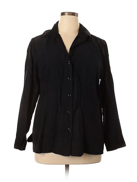 Notations 100 Polyester Solid Black Long Sleeve Blouse Size Xl 91