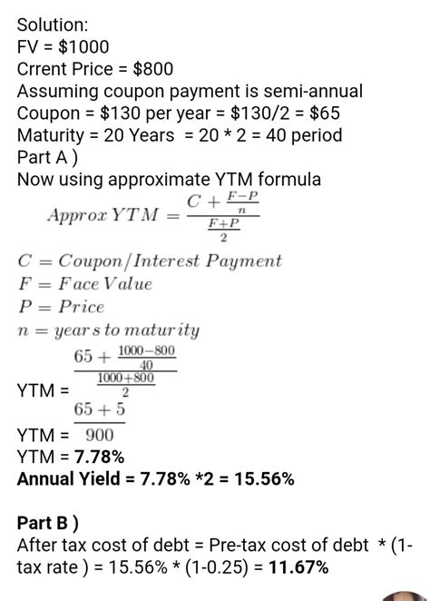 Solved Problem 11 10 Approximate Yield To Maturity And Cost