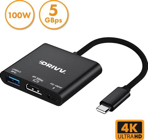 Drivv USB C Naar HDMI Adapter 3 In 1 HDMI 4K 30hz USB 3 0 PDW