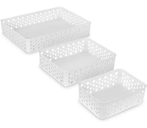 Kit De 3 Cestas Multiusos Organizadoras Blancas P M G Usual MercadoLibre