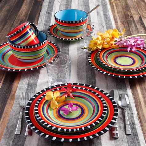 Gibson Home Pueblo Springs Handpainted 16 Piece Dinnerware Set