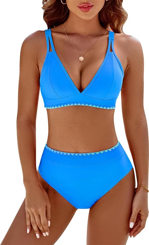 Amazon Bmjl Women S Bikini Sets V Neck High Waisted Swimsuits