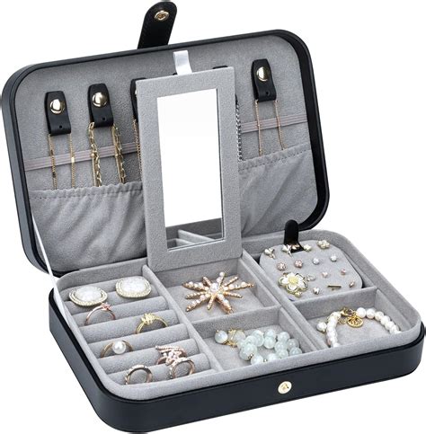 V LAFUY Travel Jewelry Organizer With Mirror Portable Case Small