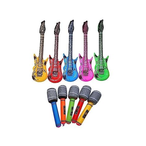 Lot De 5 Guitares Gonflables 5 Microphones Gonflables 51 Cm Micr