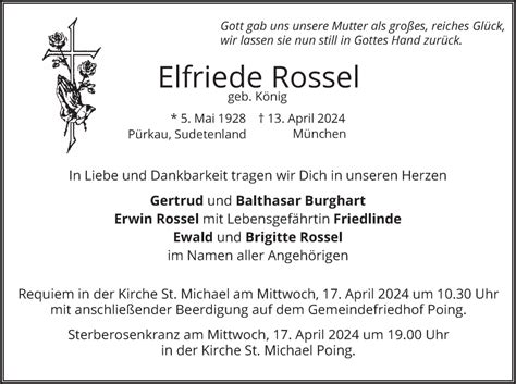 Traueranzeigen Von Elfriede Rossel Trauer Merkur De