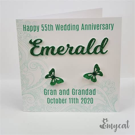 Personalised Handmade Emerald 55th Wedding Anniversary Card Etsy