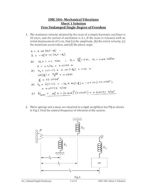 PDF EME 304 Mechanical Vibrations Sheet 1 Solution Free EME 304