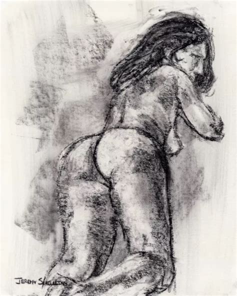 Female Nude Figure Original Charcoal Drawing Naked Woman Fine Art