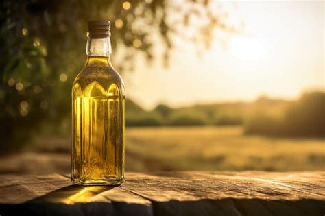 Premium Ai Image A Bottle Of Olive Oil Sits On A Wooden Table In