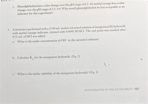 Solved c. Phenolphthalein has a color change over the pH | Chegg.com