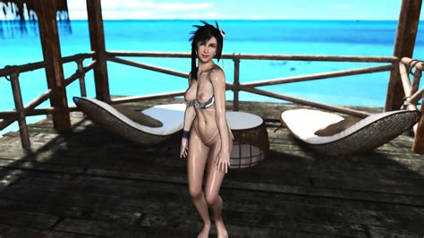 Skinny Wet Tifa Lockhart In Lowered Bikini Casually Dancing On The Beach