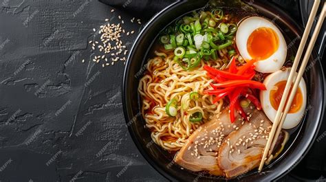 Premium Photo | Japanese Cuisine Ramen extreme closeup top view