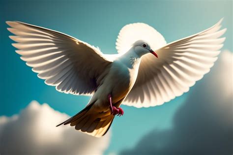 Premium Ai Image A White Dove Flying In The Sky With Its Wings Spread