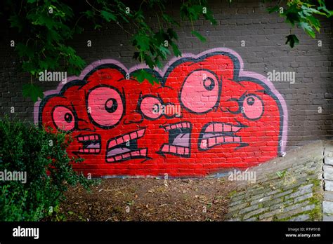 Bright Red Graffiti Sprayed On Wall Of Kelvinbridge Glasgow Underground