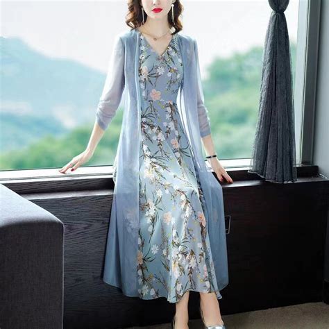 Jual Baru Fashion Slim Pinggang Cardigan Dicetak Sundress Set Dua