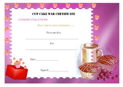 Cup Cake War Certificate Attendance Certificate Certificate Of