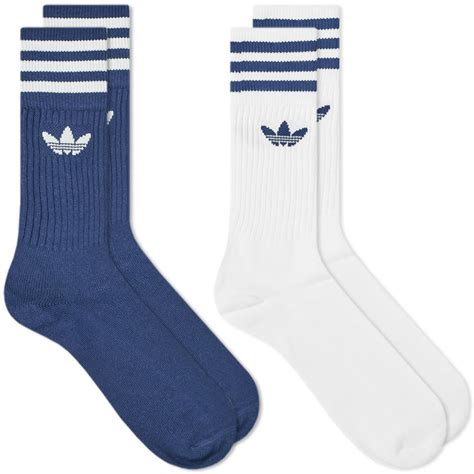 Buy The Adidas Solid Crew Sock 2 Pack In Dark Blue And White From