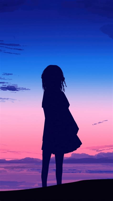 Anime Girls Anime Silhouette Sunrise Scenery HD Phone Wallpaper