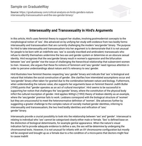 ⇉intersexuality And Transsexuality In Hirds Arguments Essay Example Graduateway