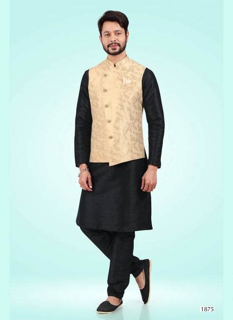 Buy Traditional Wear Gold Jacquard Banarasi Silk Kurta Pajama With