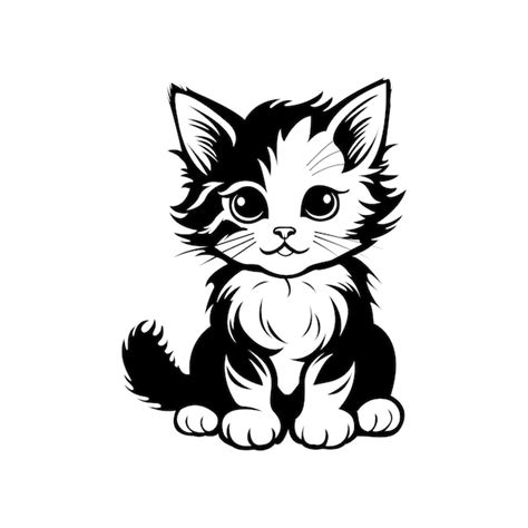 Gatito Blanco Y Negro Sentado Vector Premium