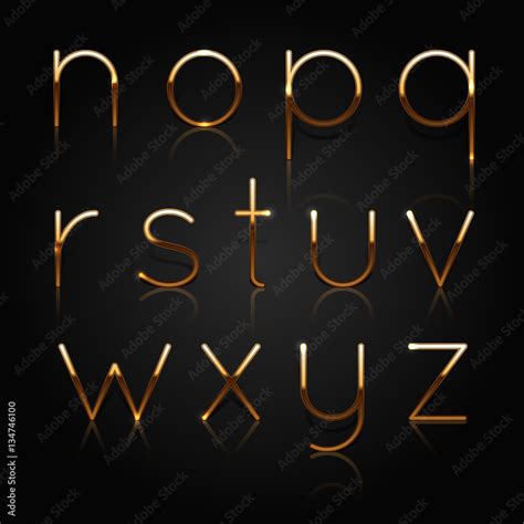 Golden alphabet. Set of golden letters isolated on black background ...