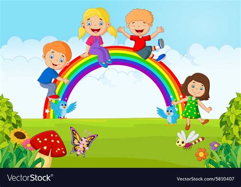 Cartoon Wallpaper Garden Rainbow | Blangsak Wall