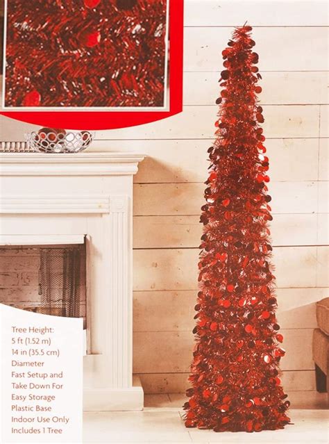 Pop Up 5 Foot Tinsel Tree Red Tinsel Christmas Tree Tinsel Tree