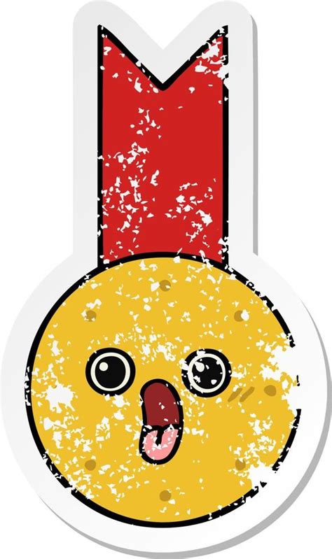 Distressed Sticker Of A Cute Cartoon Gold Medal 11689892 Vector Art At