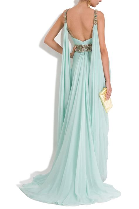 Women S Blue Chiffon Embellished Grecian Gown Grecian Gown Dress Styles And Gowns